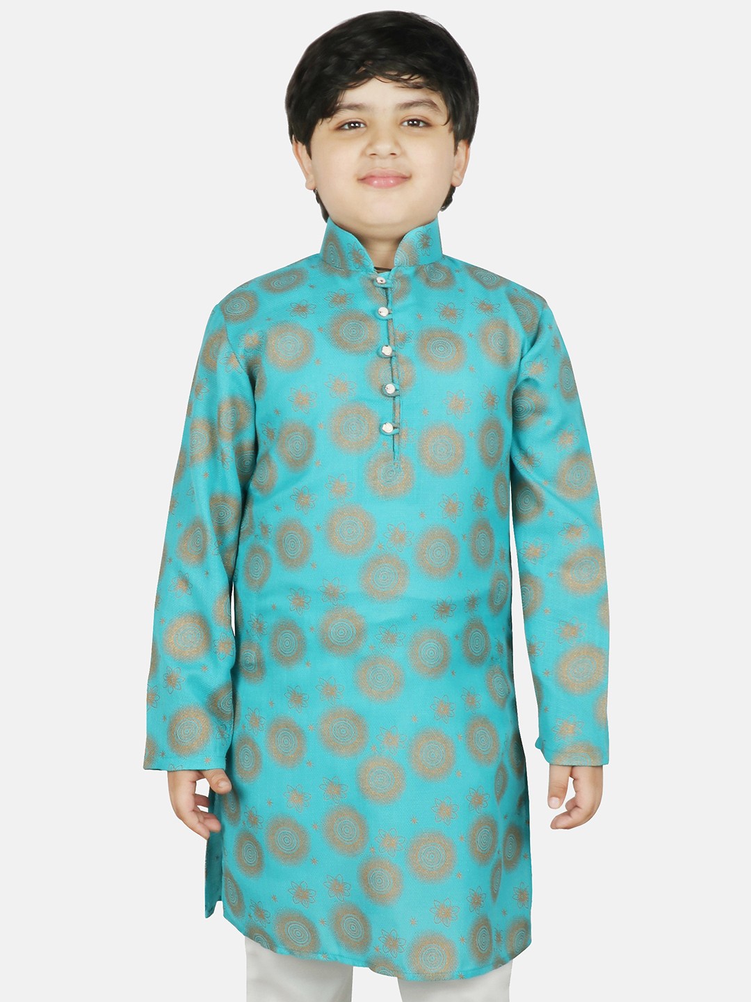 

SG YUVRAJ Boys Turquoise Blue Ethnic Motifs Printed Kurta