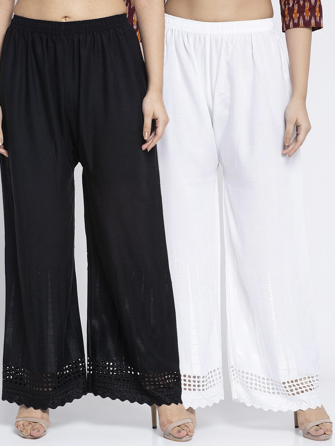 

GRACIT Women Set Of 2 Black & White Ethnic Palazzos