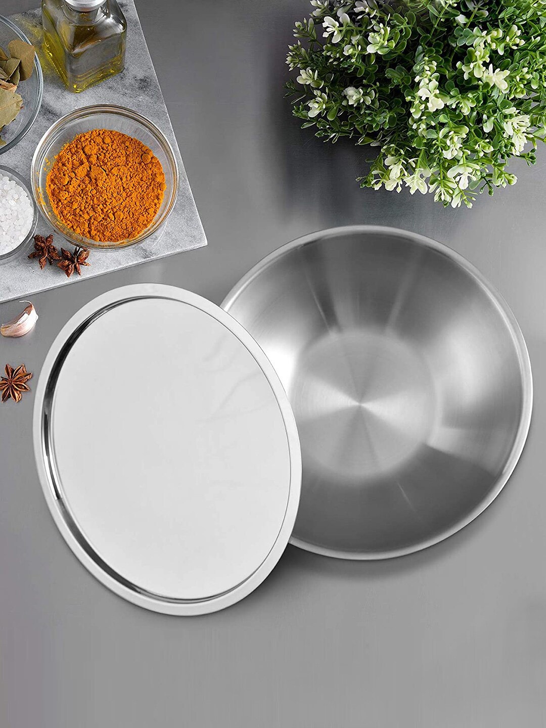 

BERGNER Argent TriPly Induction Bottom Stainless Steel Kadai with Lid 3.9L, Silver