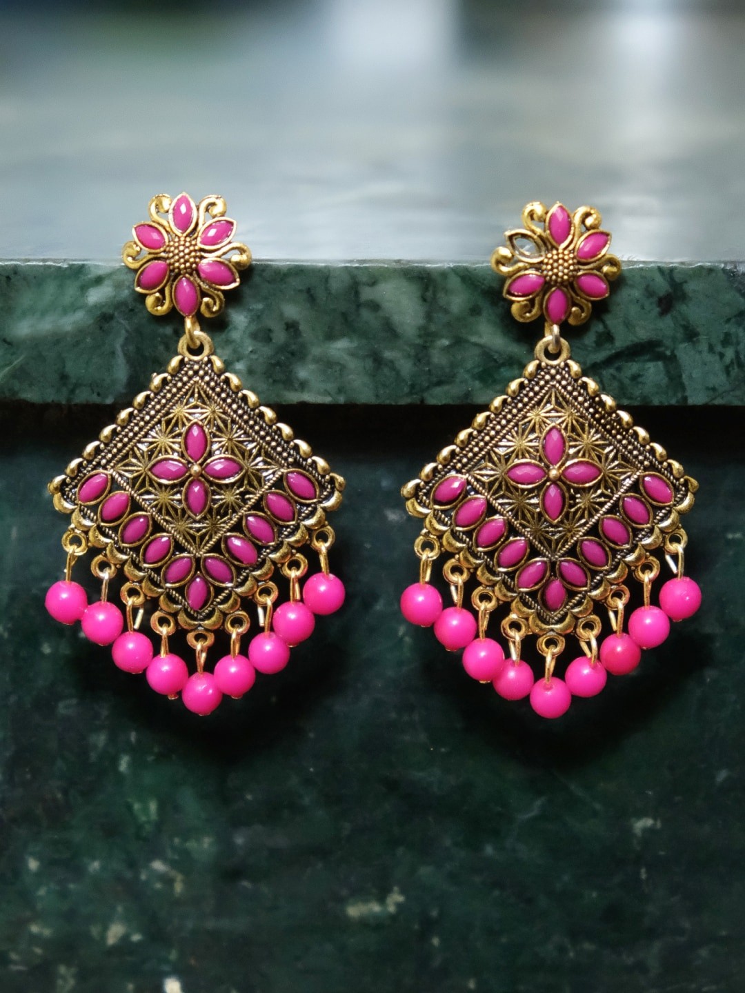 

Crunchy Fashion Gold & Pink Contemporary Drop Earrings