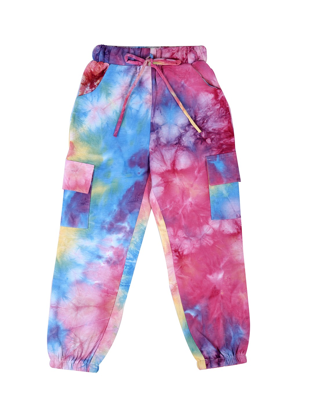 

Hunny Bunny Girls Pink & Blue Tie & Dye Printed Straight-Fit Joggers