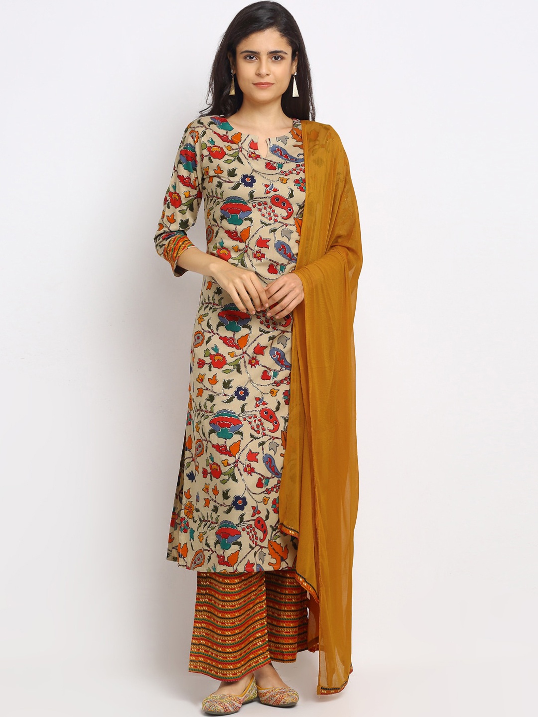 

VAABA Women Beige Floral Printed Kurta with Palazzos & With Dupatta