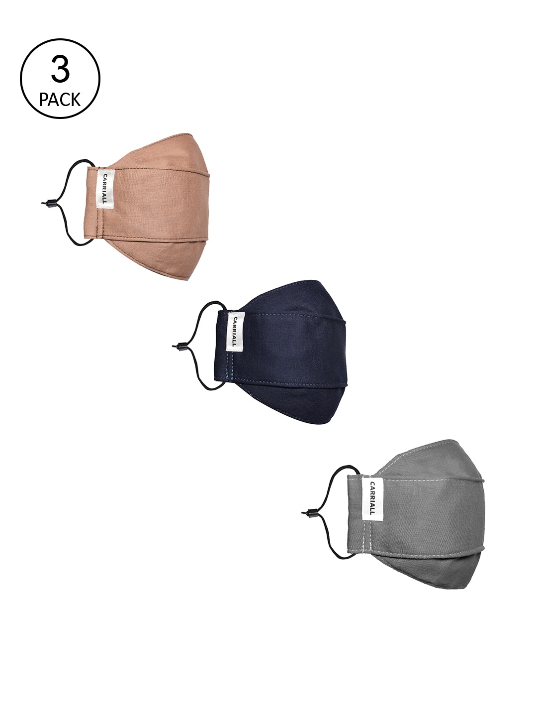 

CARRIALL Unisex Pack Of 3 Assorted 3-Ply Cotton Reusable Cloth Masks