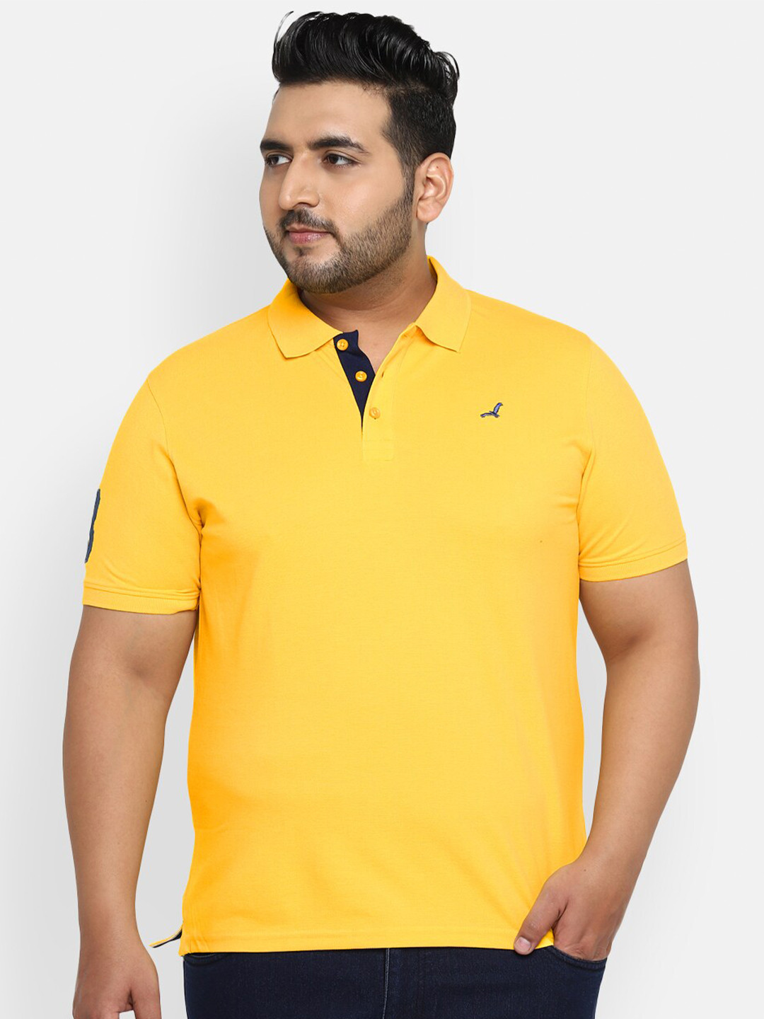 

American Crew Plus Men Yellow Polo Collar T-shirt