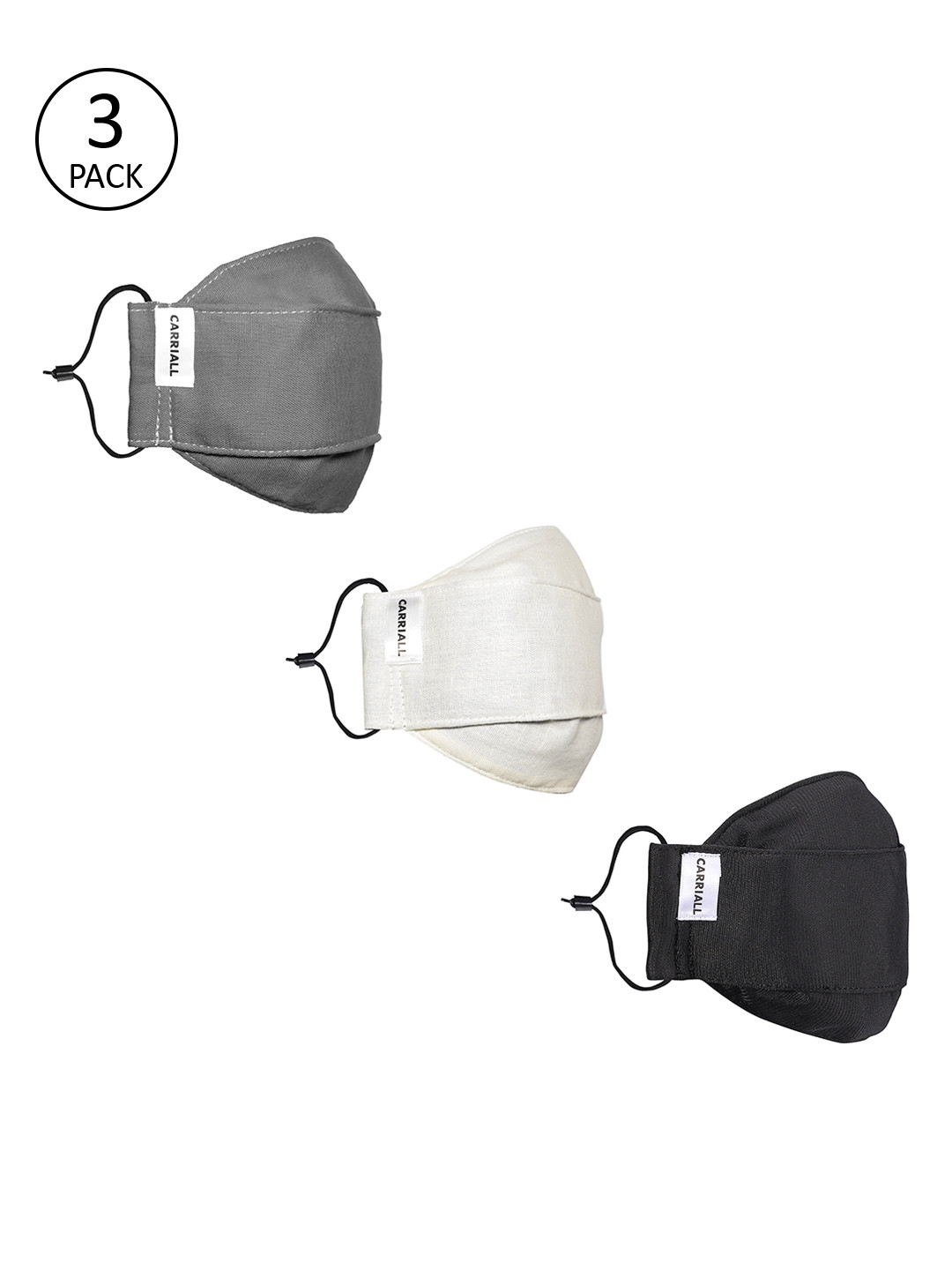 

CARRIALL Unisex Pack Of 3 Assorted 3-Ply Cotton Reusable Cloth Masks