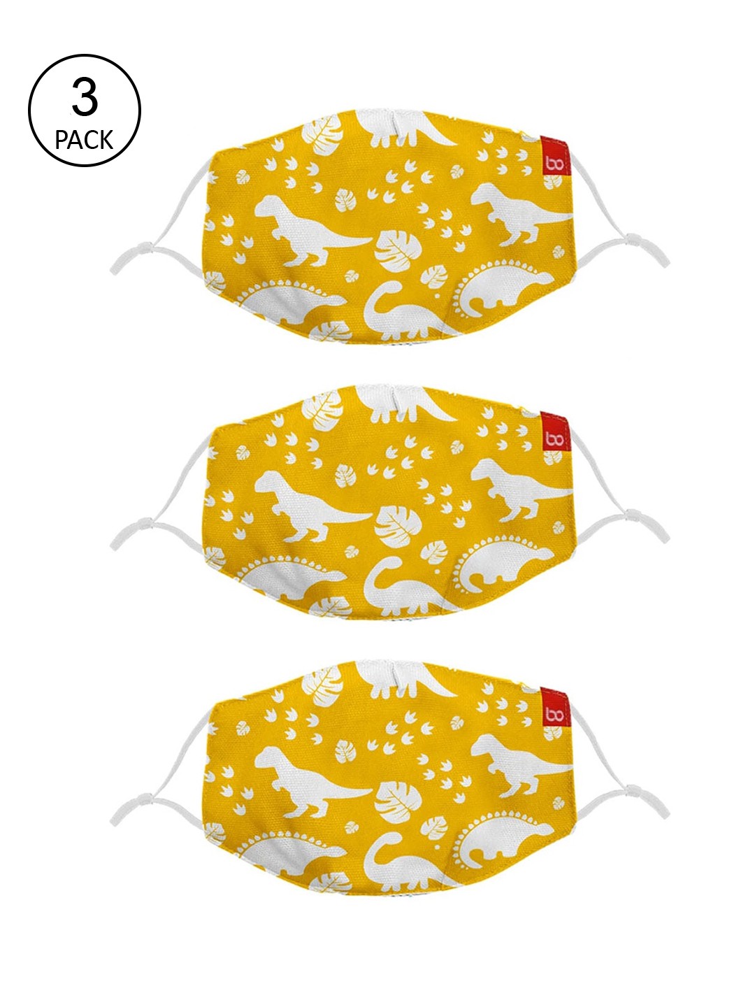 

BonOrganik Kids Pack Of 3 Yellow & White Printed 2-Ply Cotton Cloth Masks
