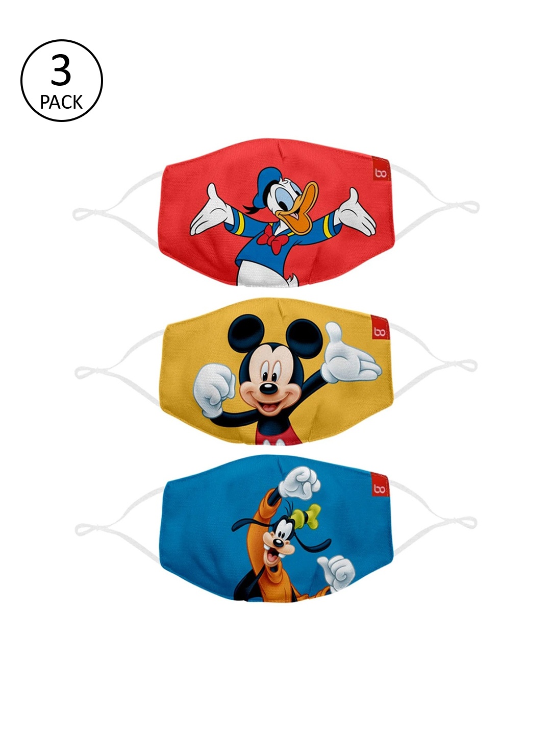 

BonOrganik Kids Pack Of 3 Printed 2-Ply Reusable Cotton Cloth Face Masks, Red