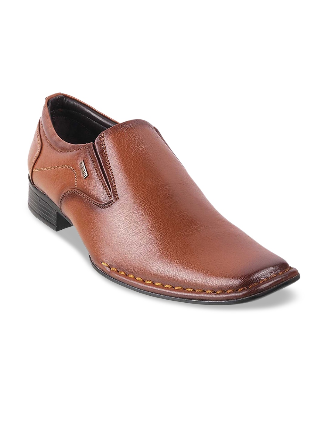 

Metro Men Tan Brown Textured Leather Formal Slip-Ons
