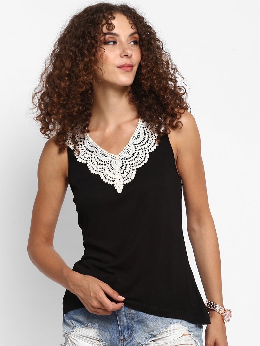 

Taurus Black Regular Lace Detailed Top