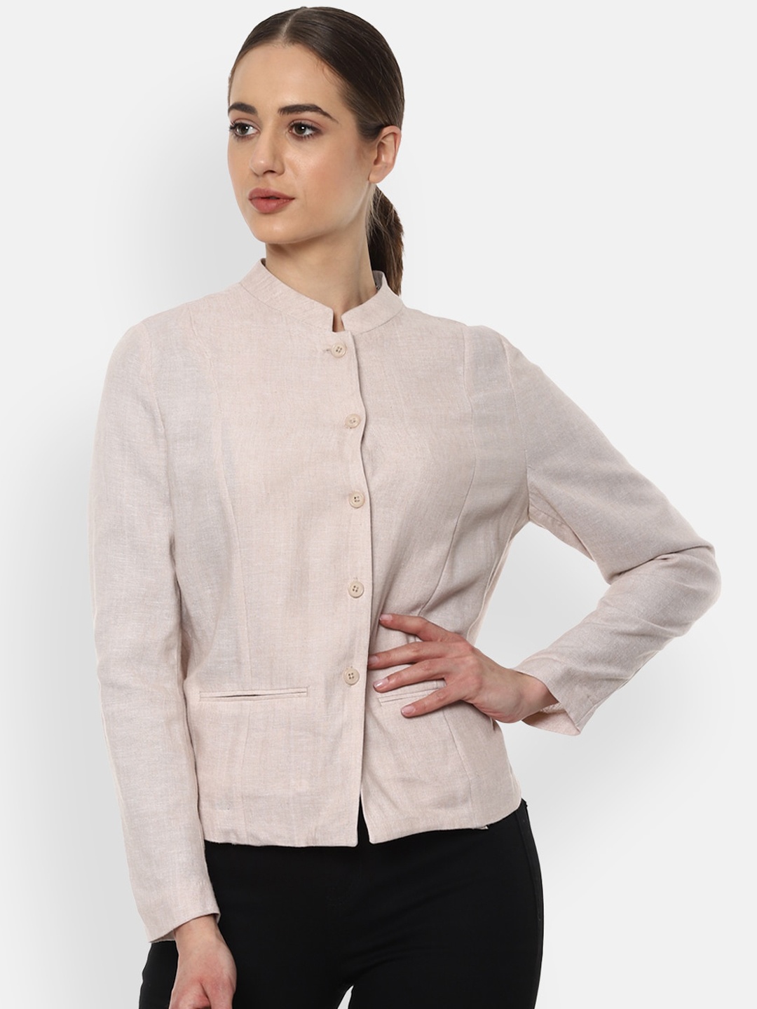 

Van Heusen Woman Beige Checked Tailored Jacket
