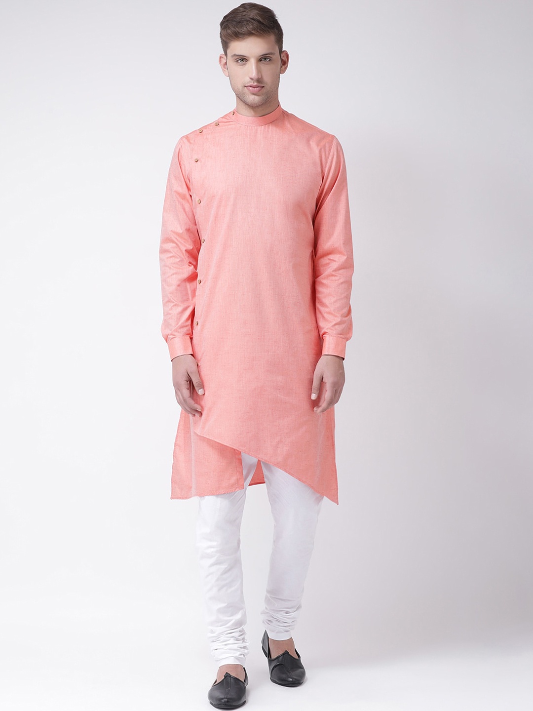 

TABARD Men Peach-Coloured Cotton Plain Kurta