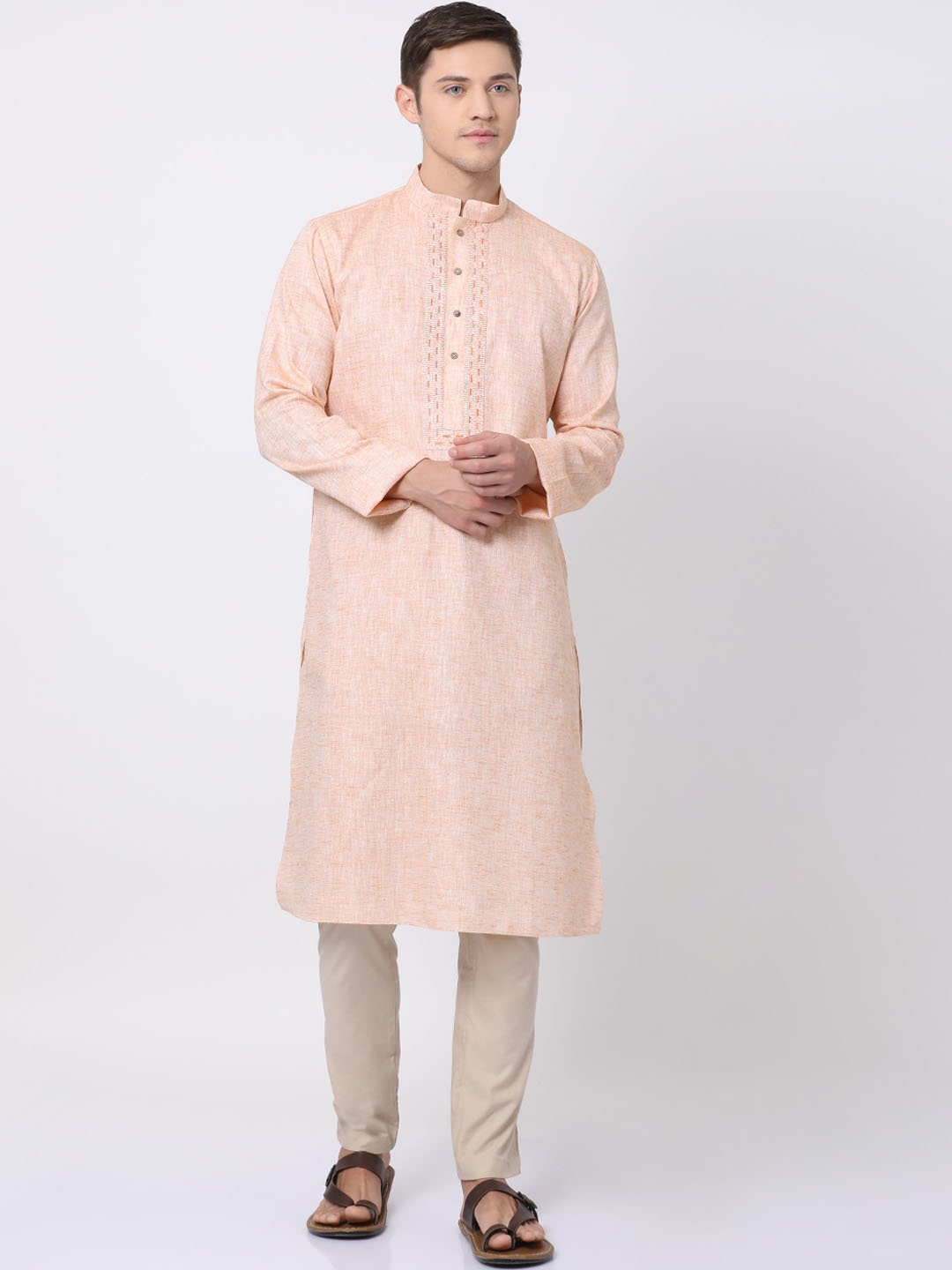 

TABARD Men Orange Mandarin Collar Cotton Kurta