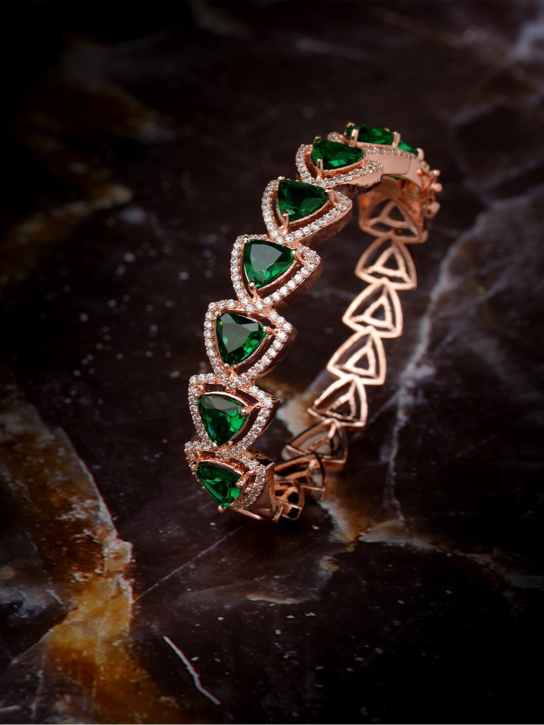 Saraf RS Jewellery Rose Gold-Plated Green Handcrafted Bangle-Style Bracelet