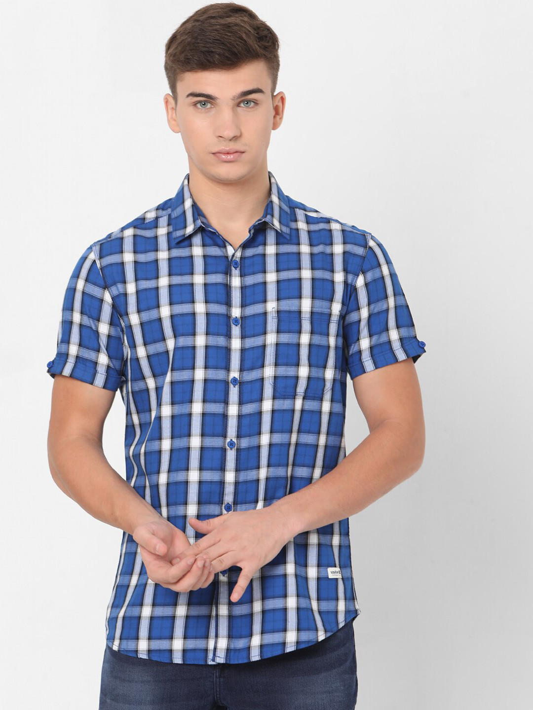 

SPYKAR Men Blue Slim Fit Checked Casual Shirt