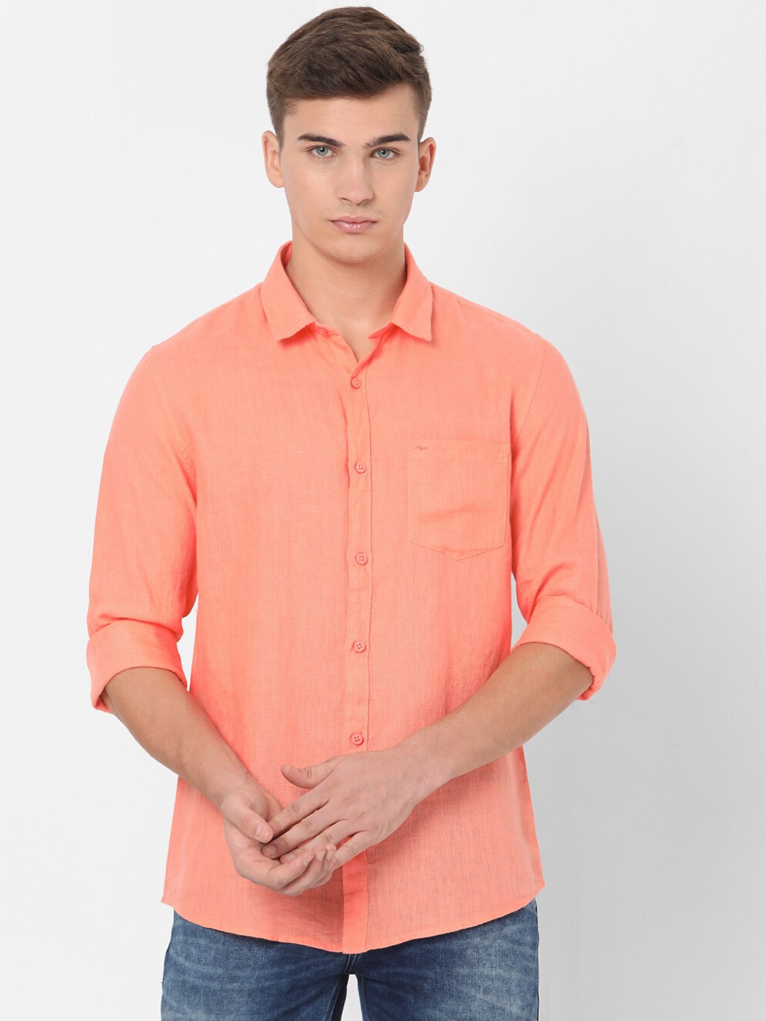 

SPYKAR Men Orange Slim Fit Solid Casual Shirt