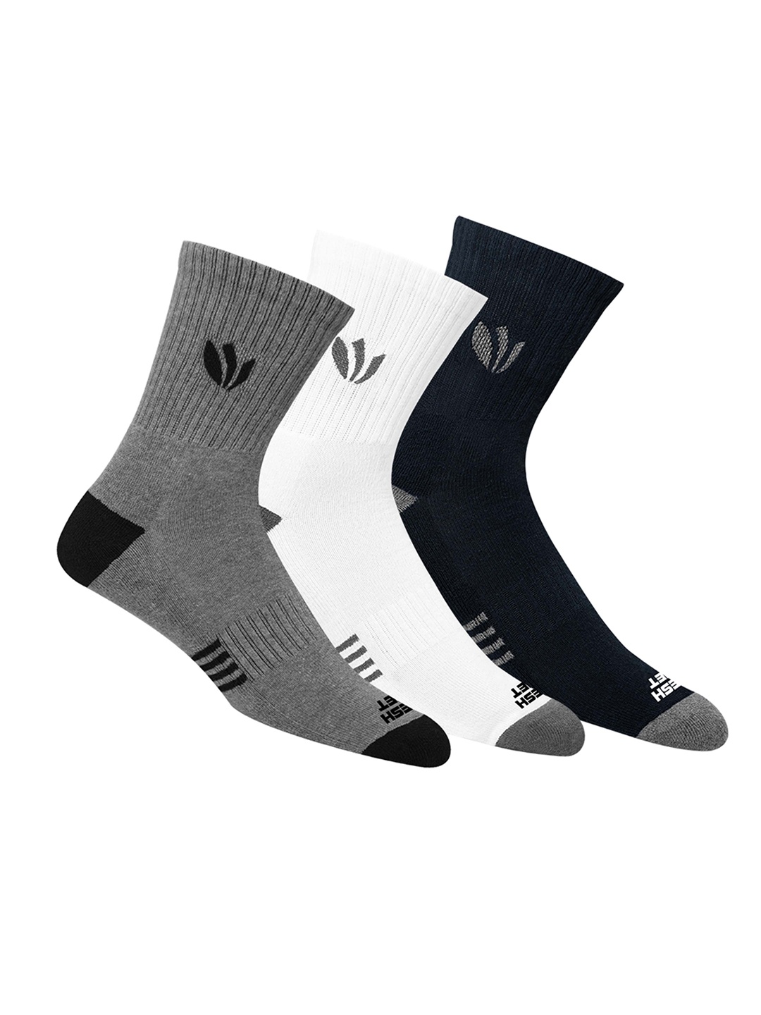 

FRESH FEET Men Pack Of 3 Assorted Calf-Length Socks