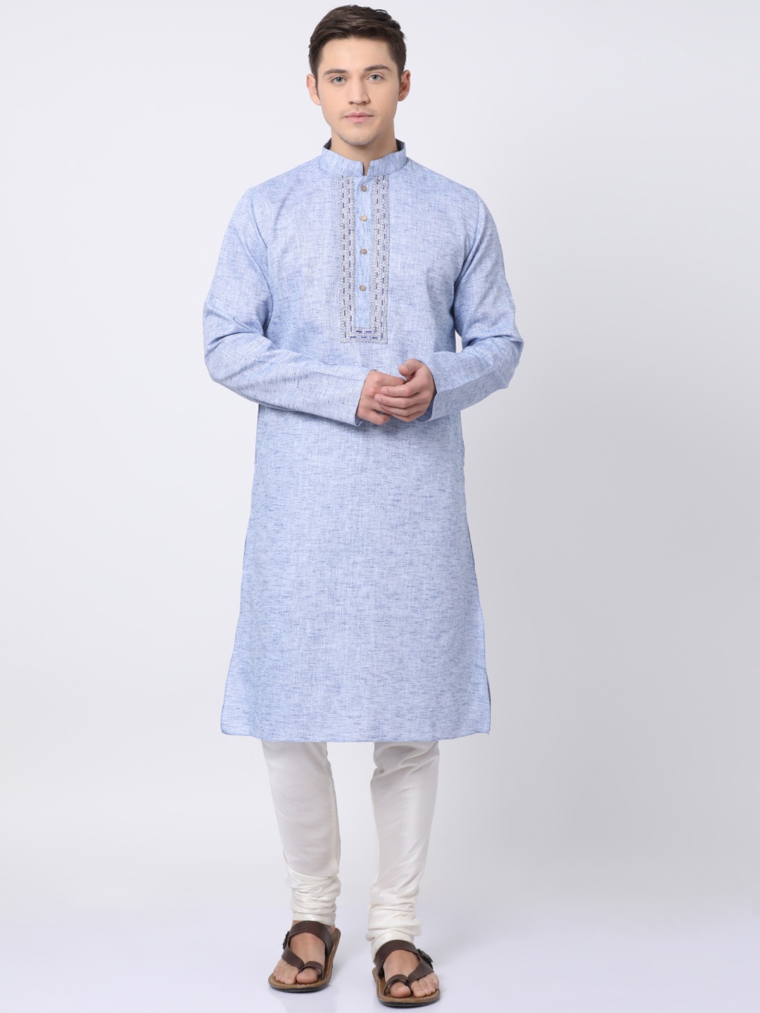 

TABARD Men Blue Solid Mandarin Collar Cotton Kurta