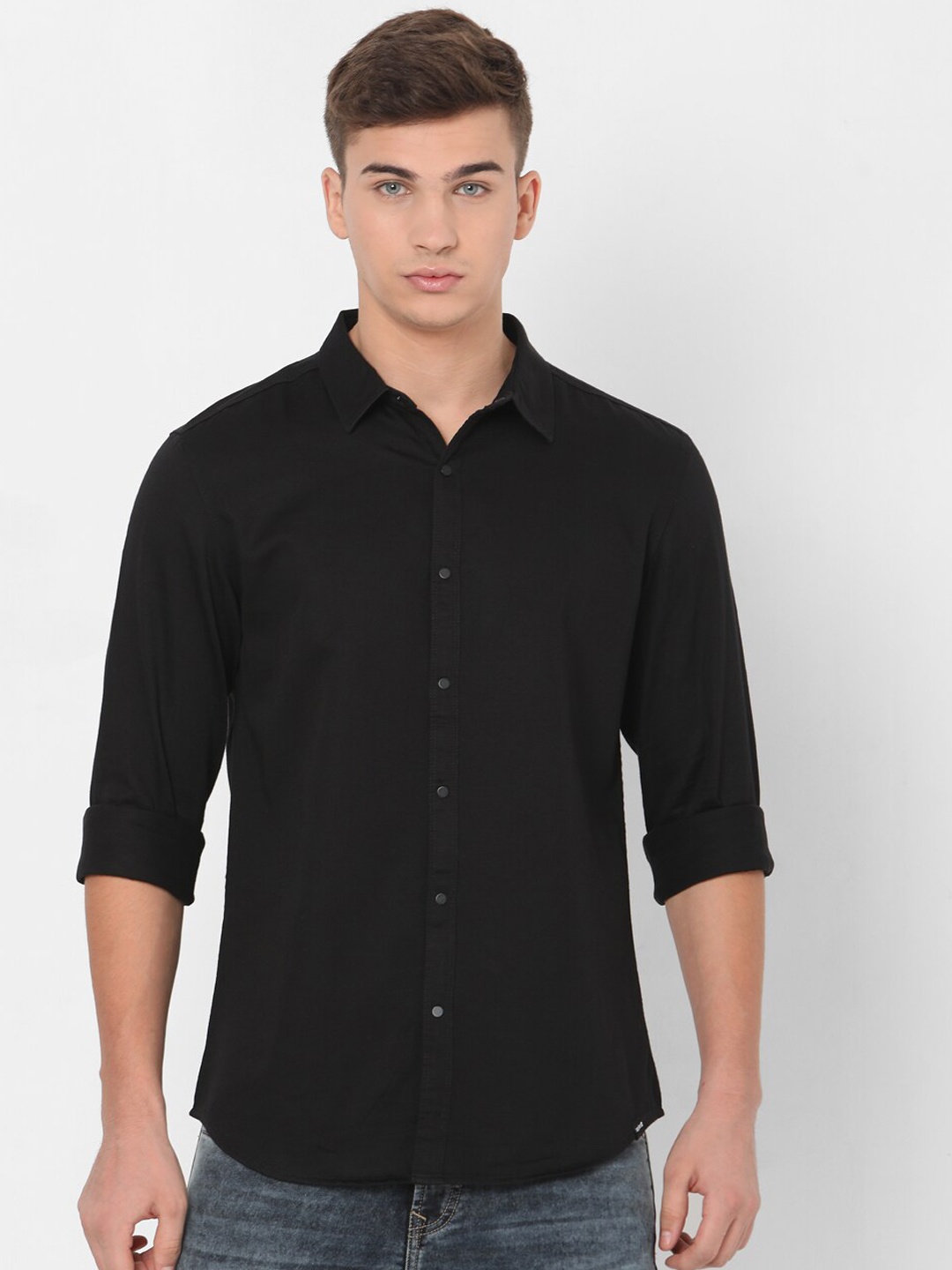 SPYKAR Men Black Slim Fit Solid Casual Shirt