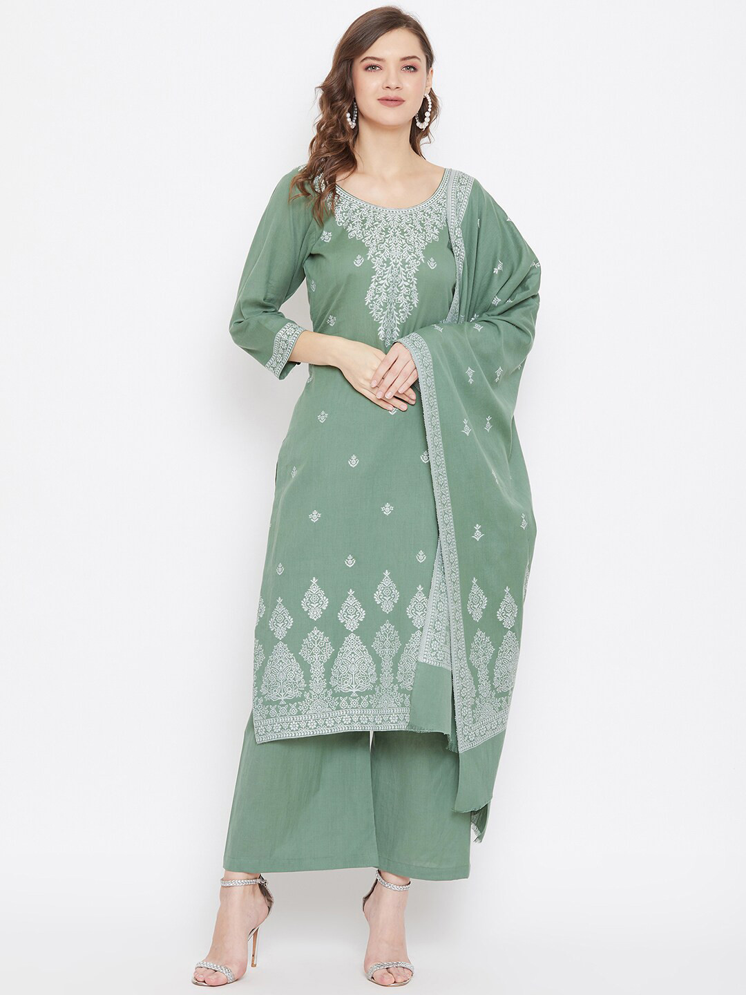 

Safaa Olive Green Pure Cotton Woven Design Unstitched Dress Material For Summer
