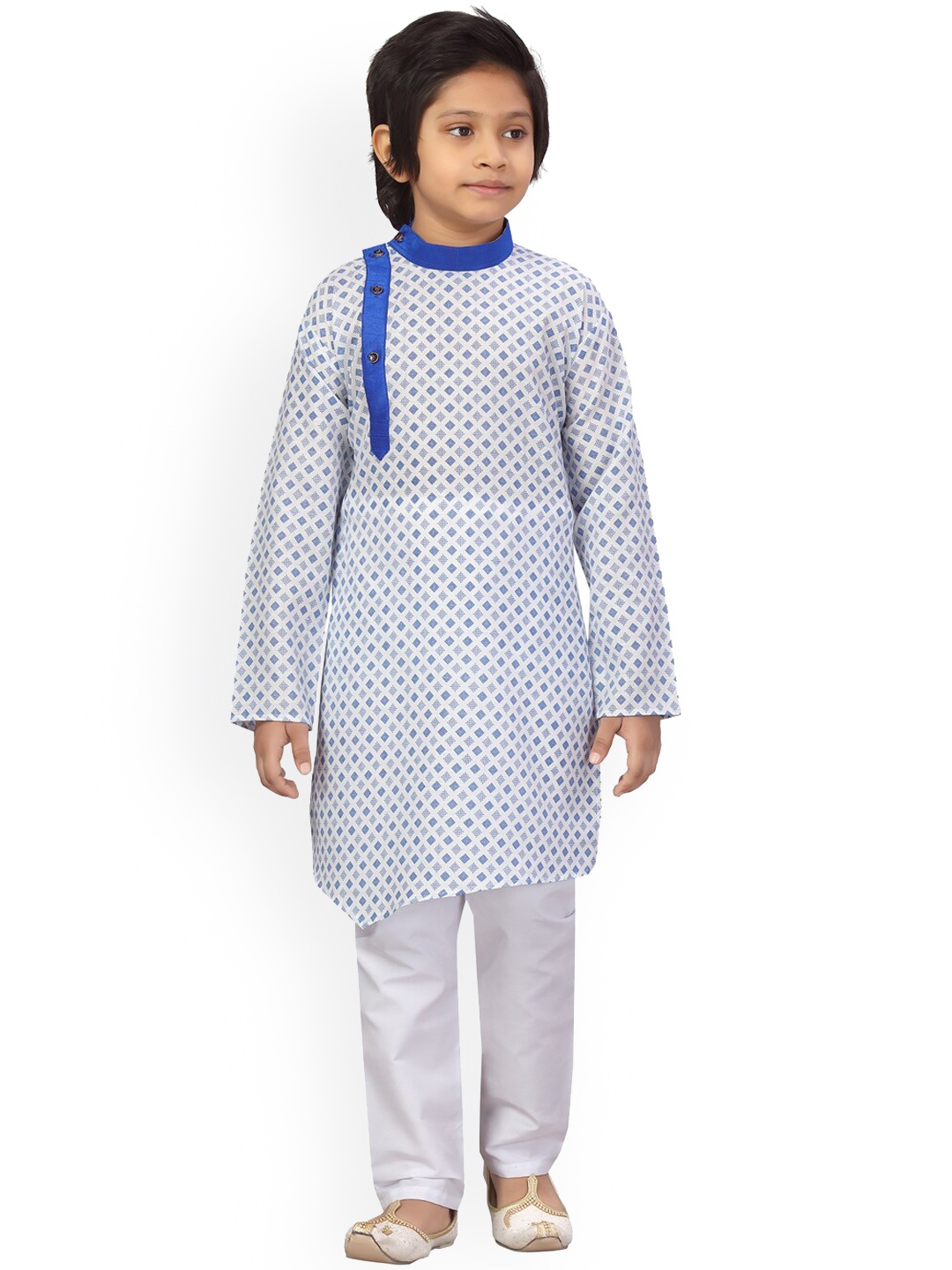 LITTLE MAFIA BY Aarika Boys White Regular Straight Pure Cotton Kurta with Pyjamas & With