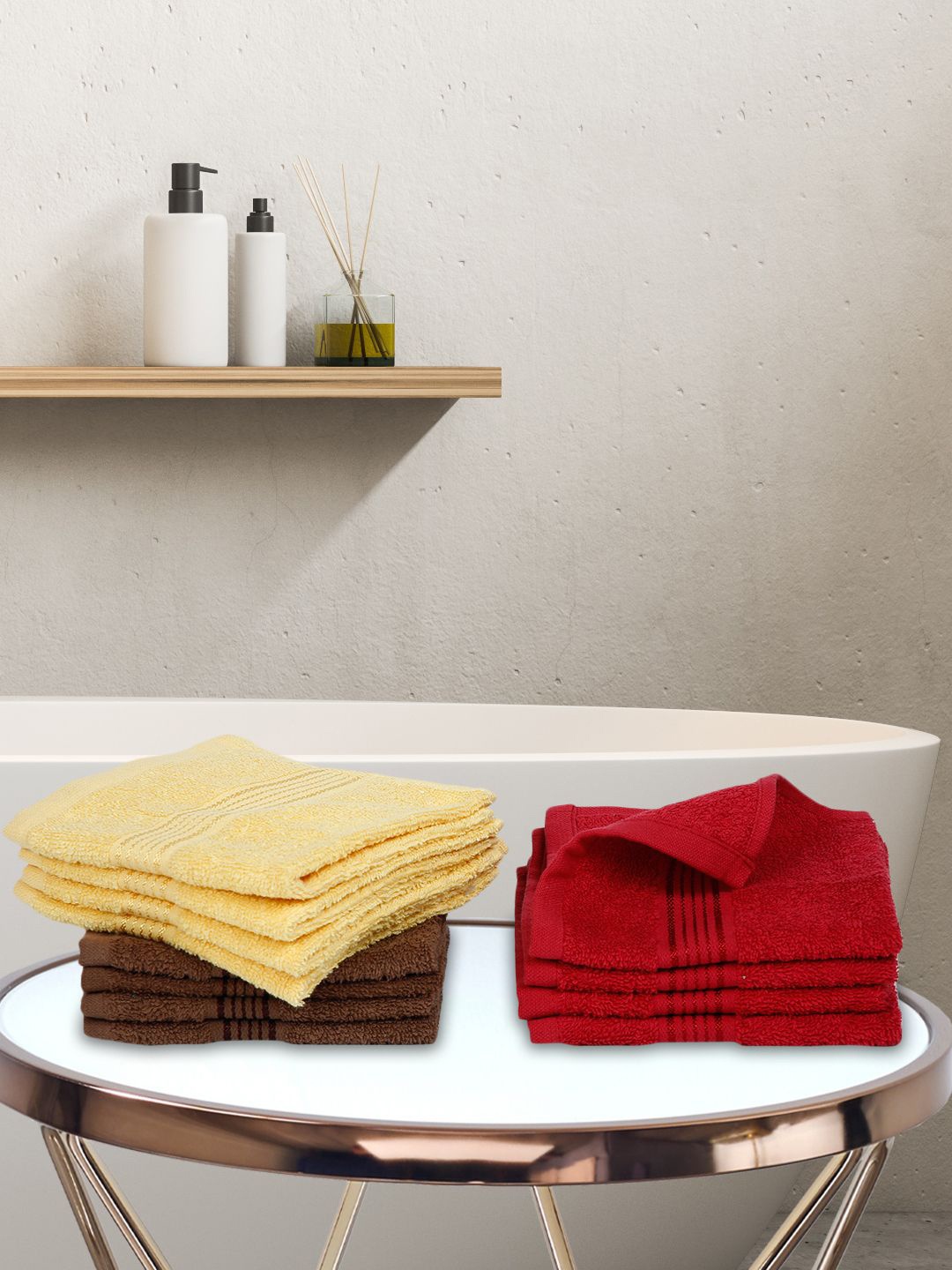 KOPA Multicoloured Set of 12 Solid 380 GSM Cotton Face Towels, Multi