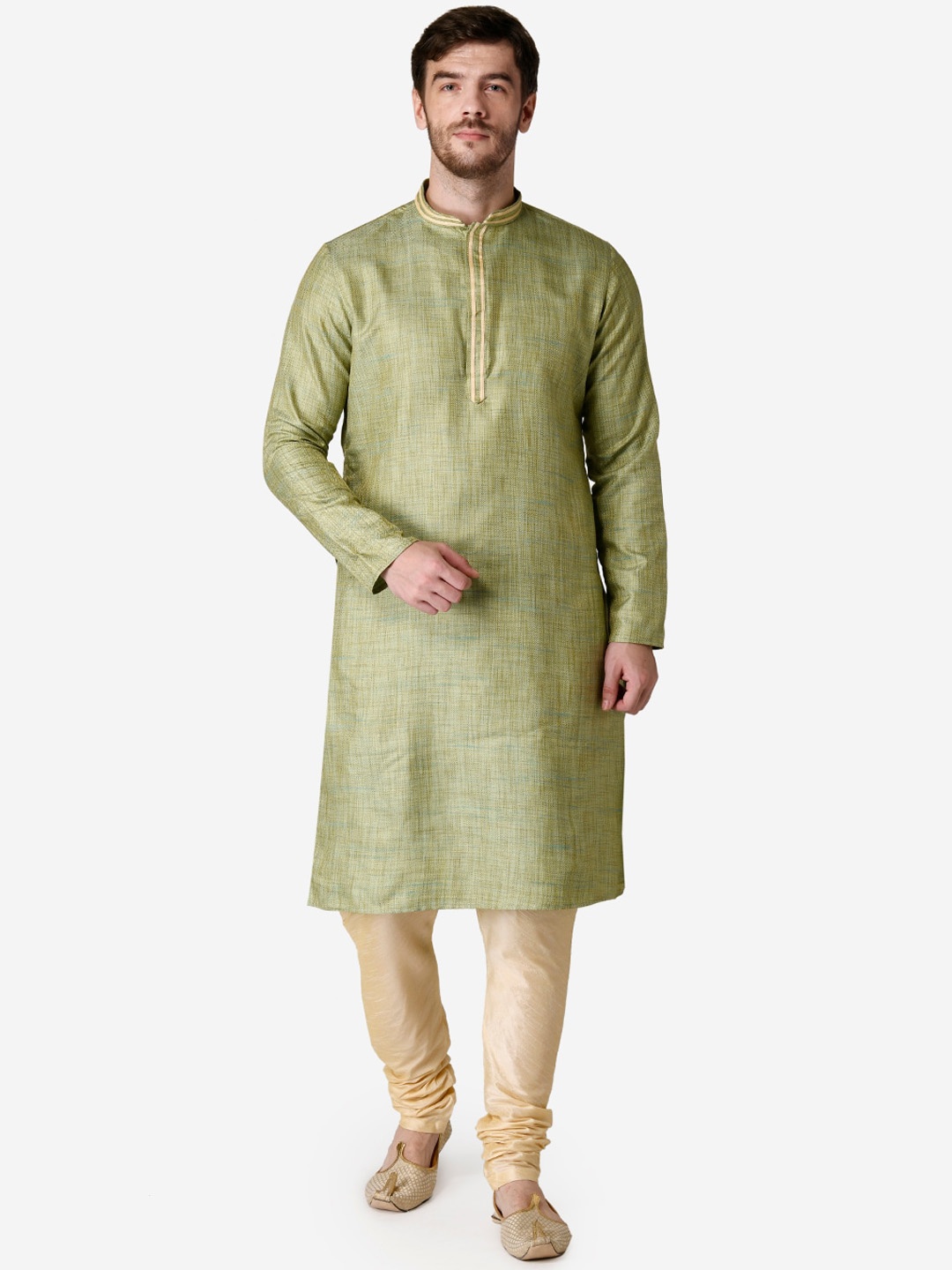 

TABARD Men Green Jacqard Woven Design Kurta
