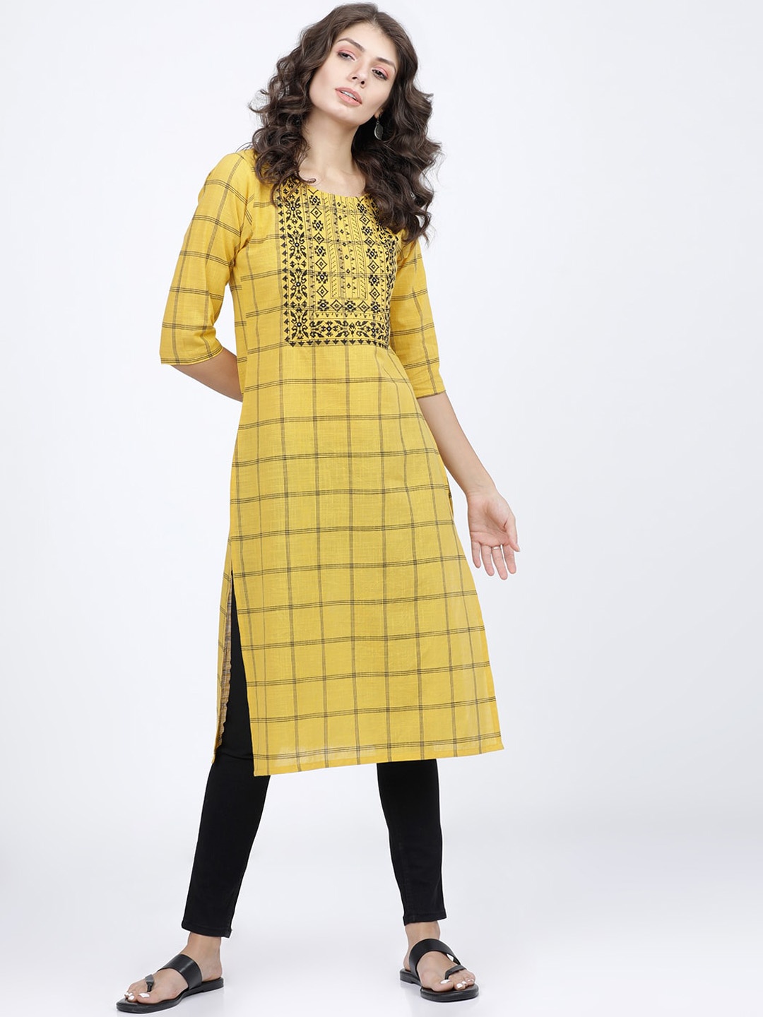 

Vishudh Women Yellow Checked Kurta
