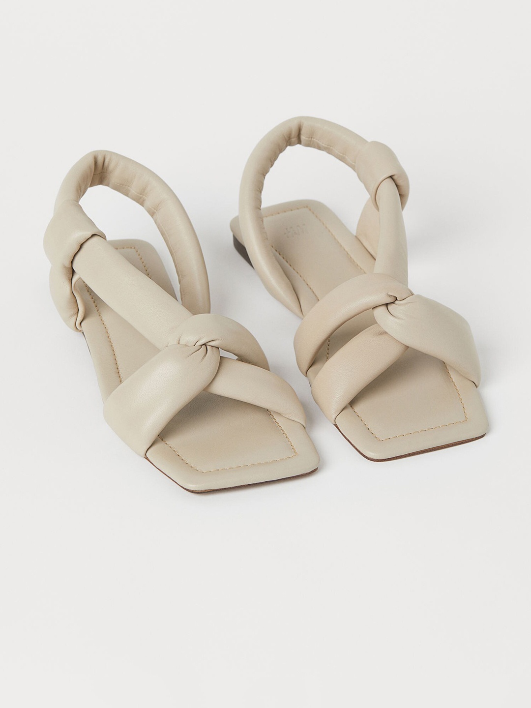 

H&M Women Beige Solid Leather Sandals