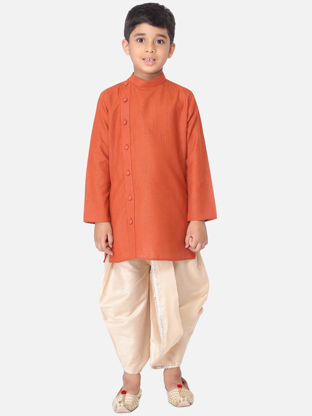 TABARD Boys Orange & Beige Regular Straight Pure Cotton Kurta with Dhoti Pants
