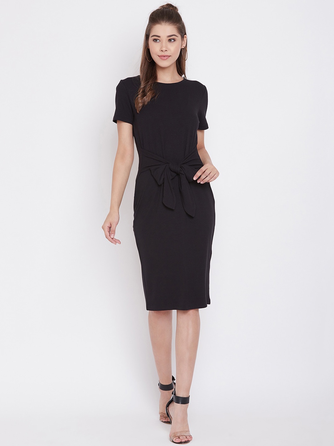 

Madame Women Black Ribbed Sheath Dress