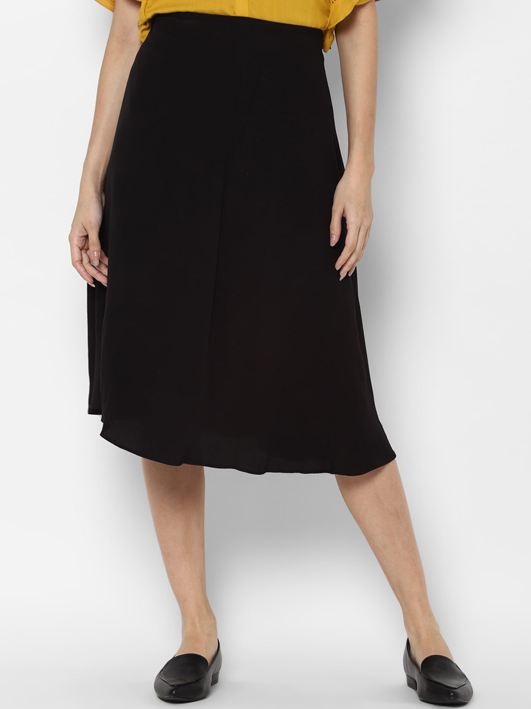

Allen Solly Woman Women Black Solid Flared Knee-Length Skirt