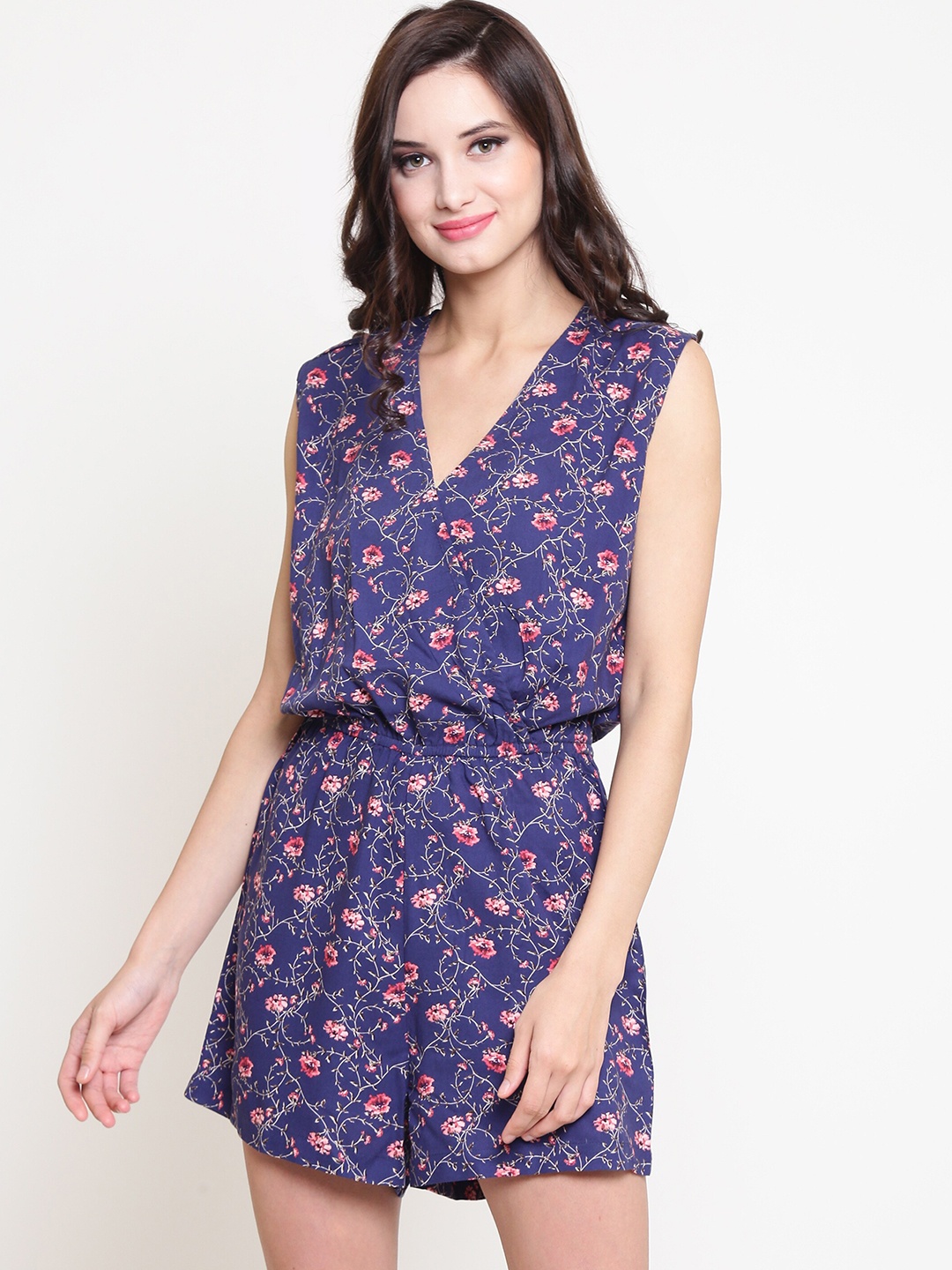 

Sera Women Navy Blue & Pink Printed Playsuit