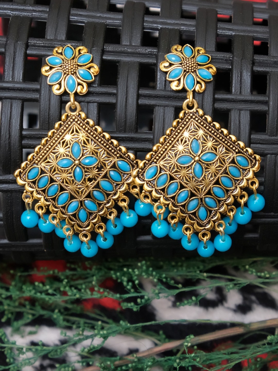 

Crunchy Fashion Gold & Blue Contemporary Drop Earrings