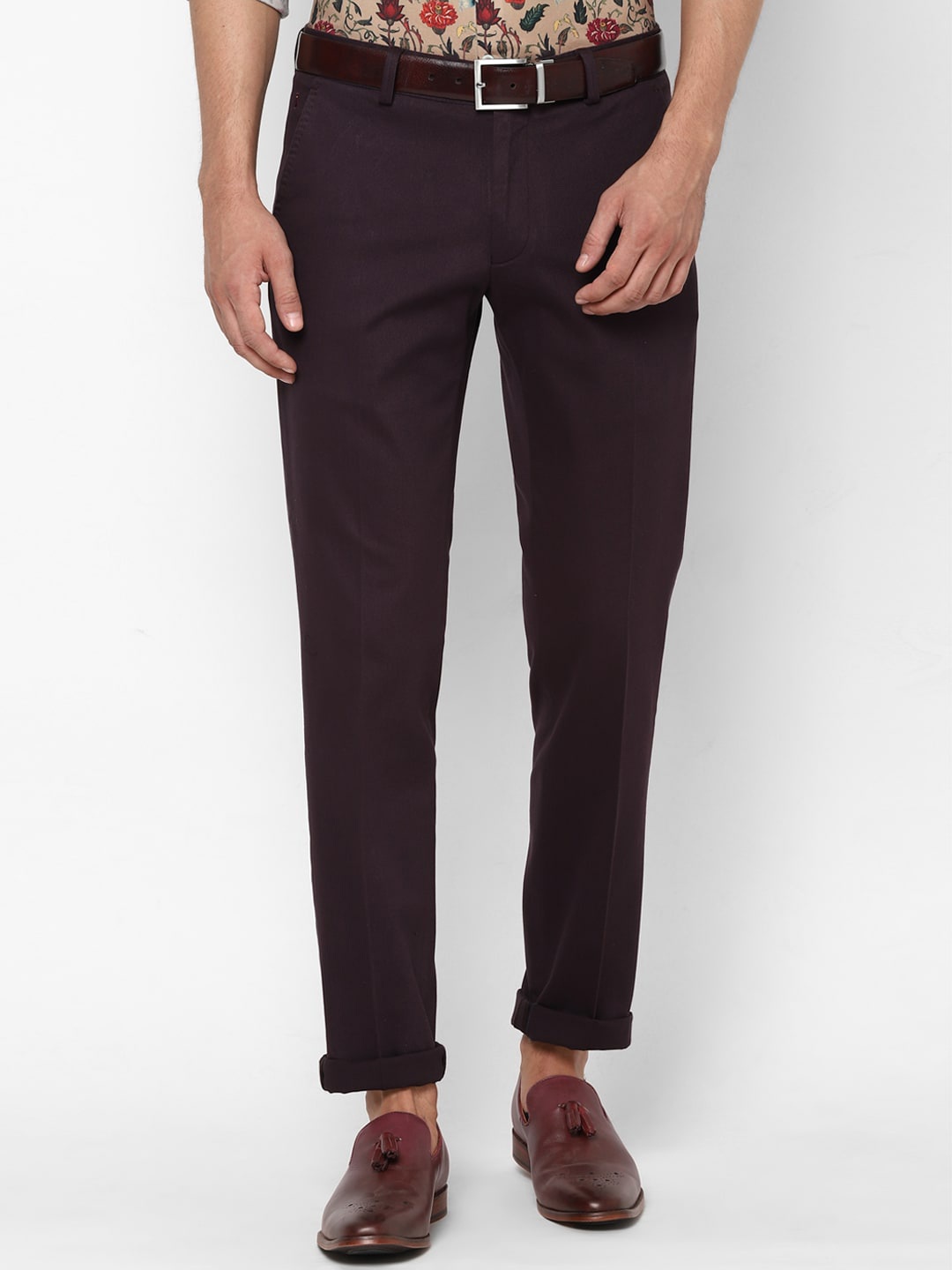

SIMON CARTER LONDON Men Maroon Slim Fit Solid Regular Trousers