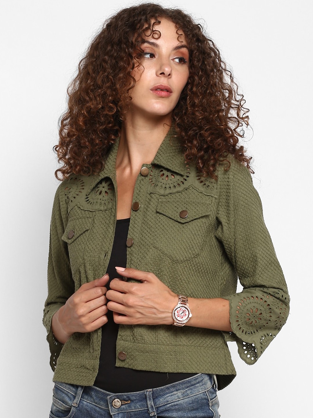 

Taurus Women Olive Crop Tailored Jacket