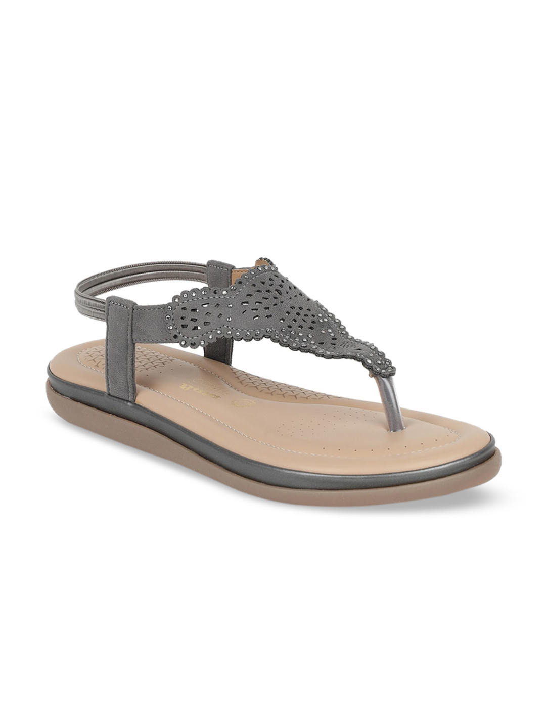 

Bata Women Grey Laser Cuts T-Strap Flats
