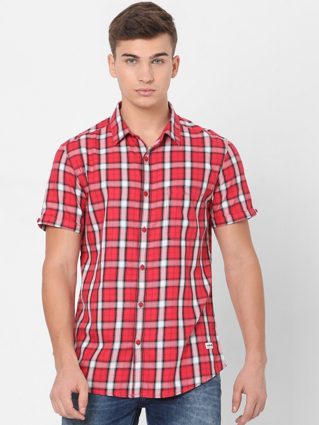

SPYKAR Men Red Slim Fit Checked Casual Shirt