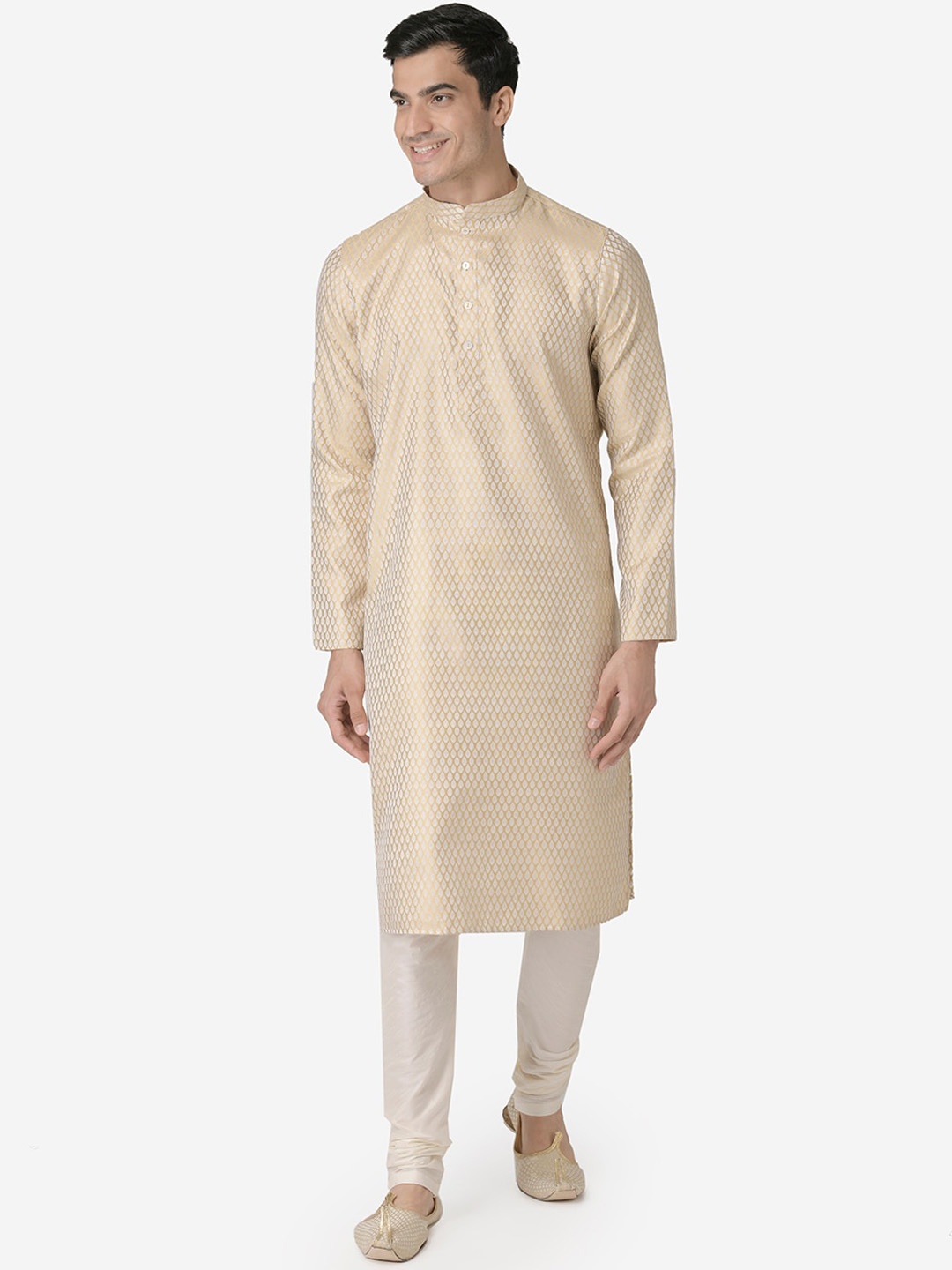 

TABARD Men Cream-Coloured Jaquard Printed Kurta