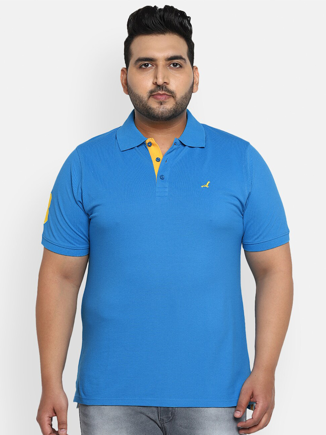 

American Crew Plus Men Blue Polo Collar T-shirt
