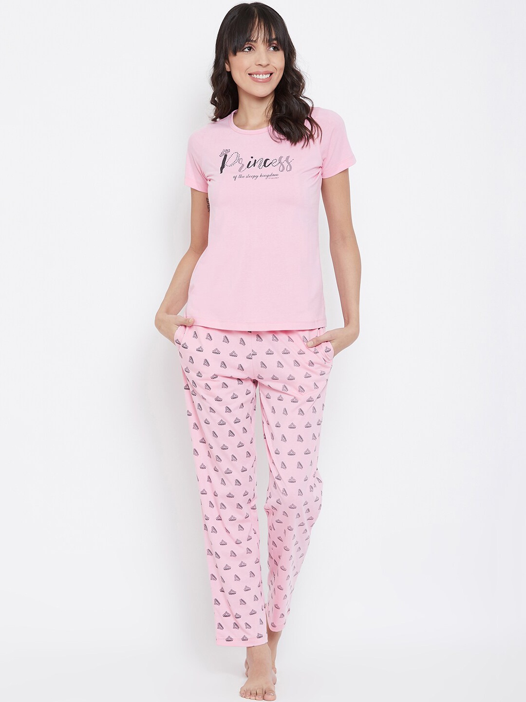 

MADAME M SECRET Women Pink & Black Printed Night suit