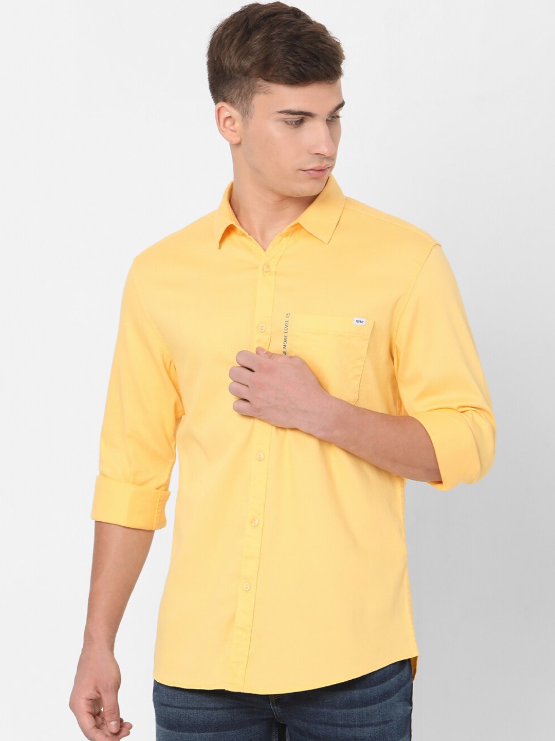 

SPYKAR Men Yellow Cotton Slim Fit Solid Casual Shirt