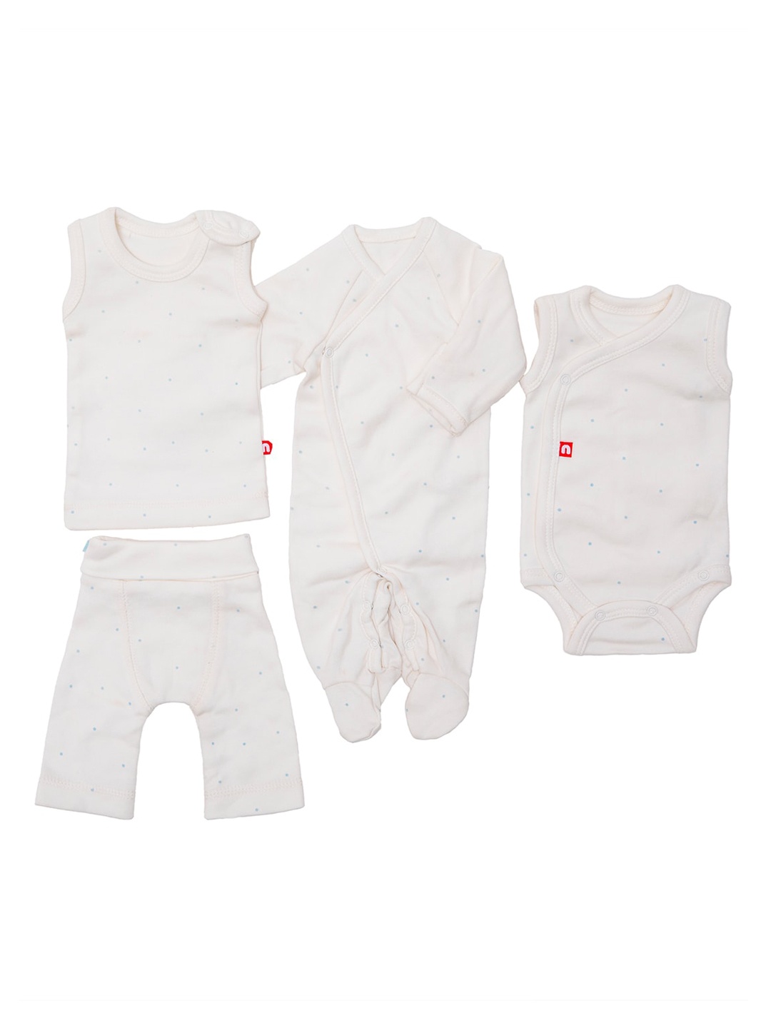 

Nino Bambino Infant Boys Set Of 4 White & Grey Printed Pure Organic Cotton Premie Gift Set