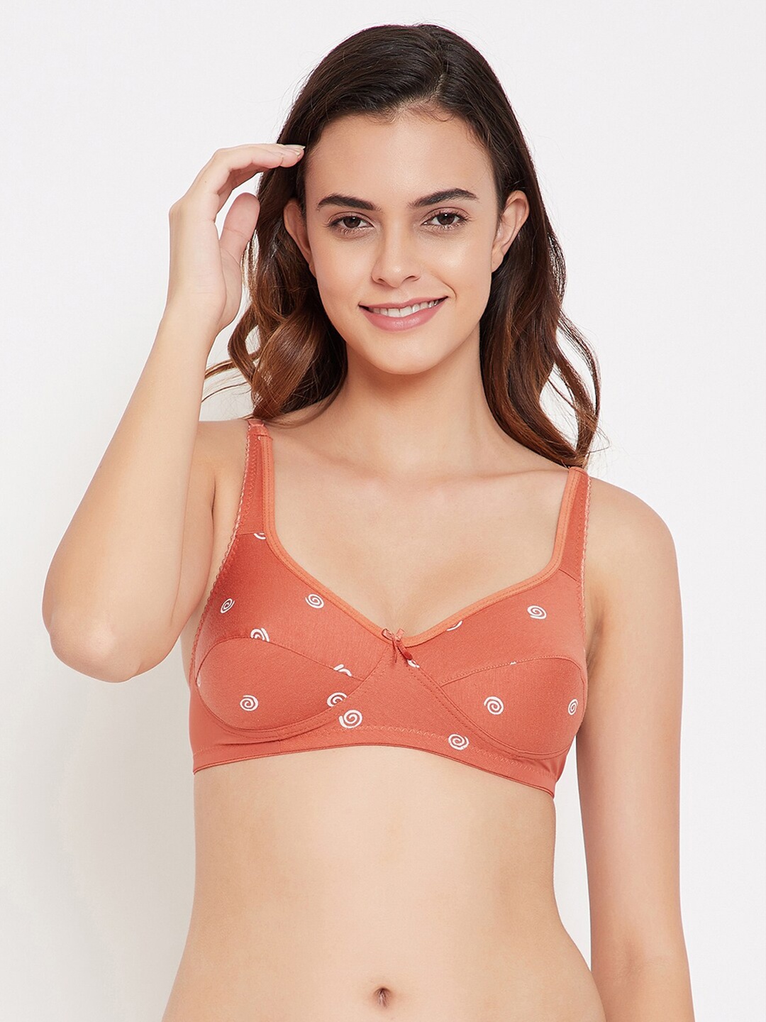 

Clovia Orange & White Printed Non-Wired Non Padded Everyday Bra BR1797S1632B