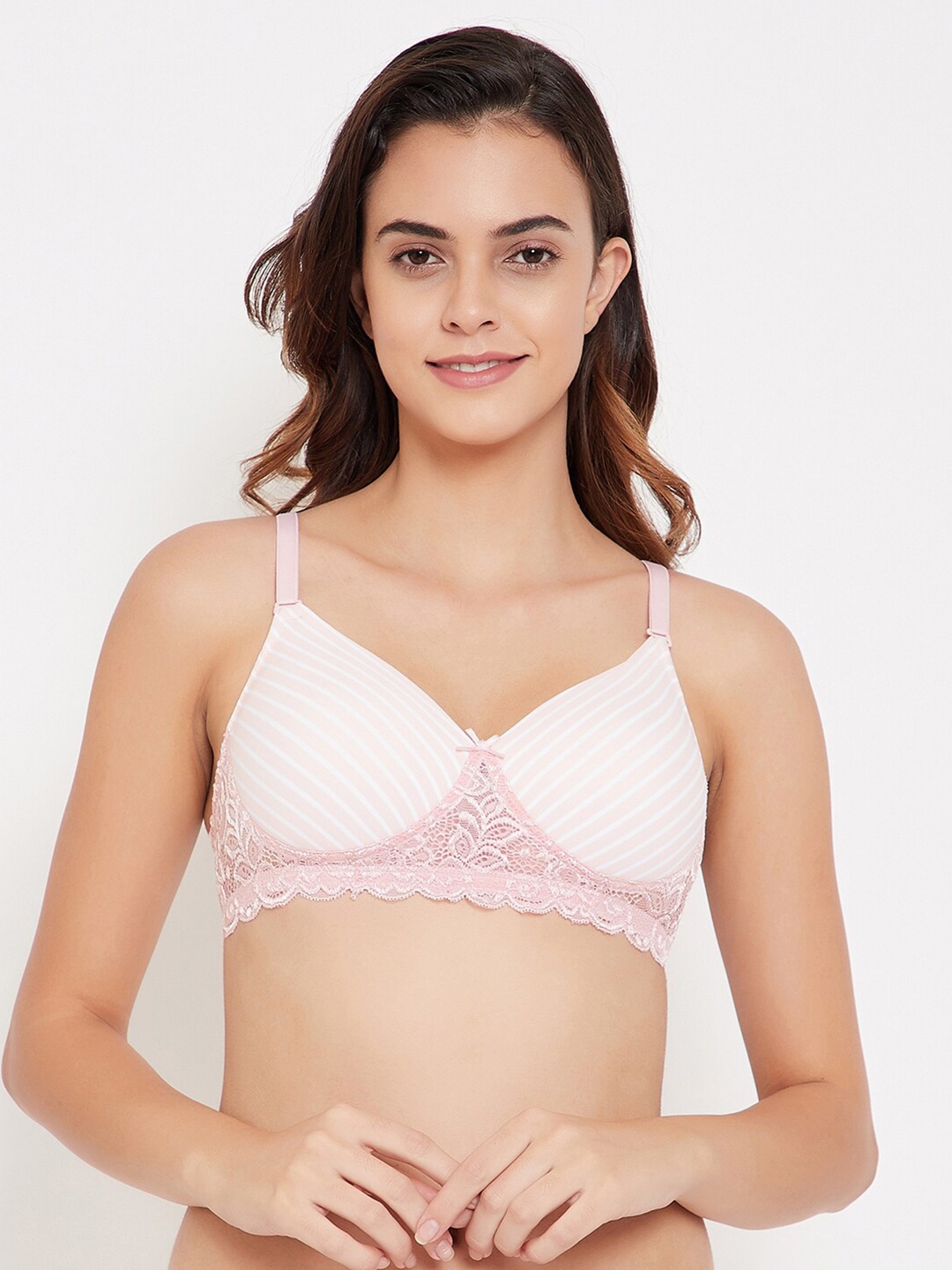 

Clovia Pink Lace Non-Wired Lightly Padded T-shirt Bra BR1806V2236E