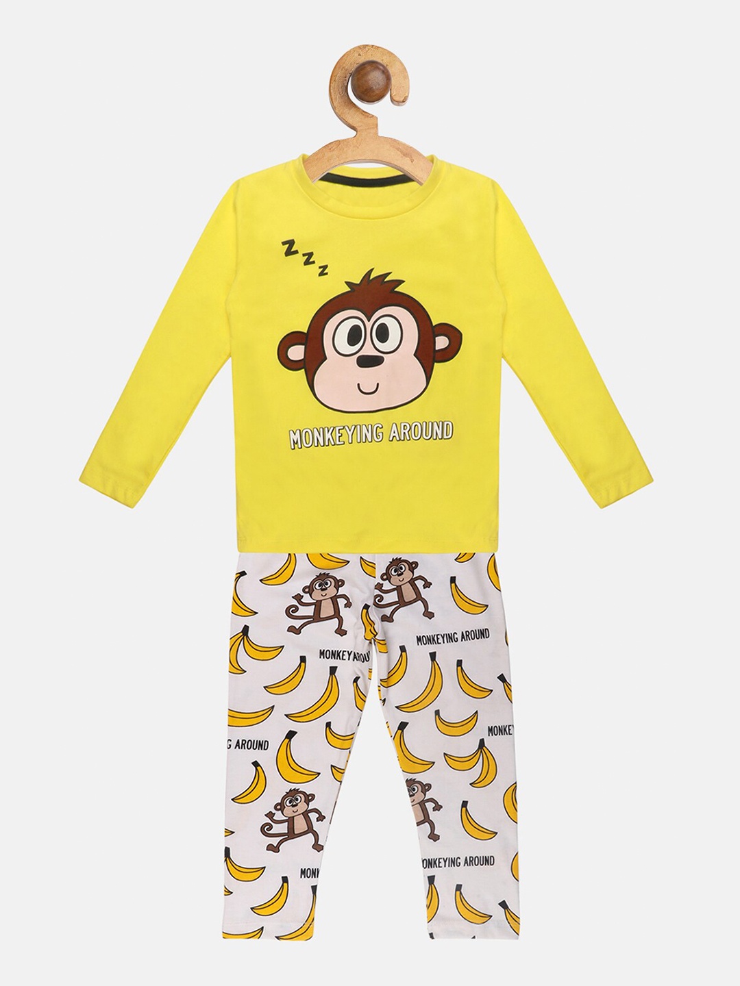 

Lazy Shark Boys Yellow & Off-White Printed Night suit