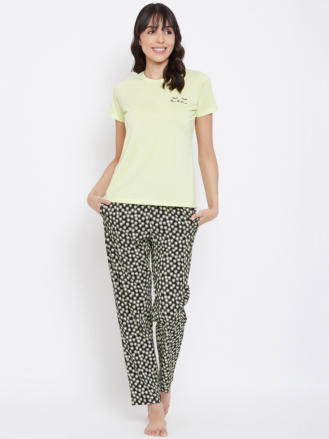 

MADAME M SECRET Women Lime Green & Black Solid Night Suit