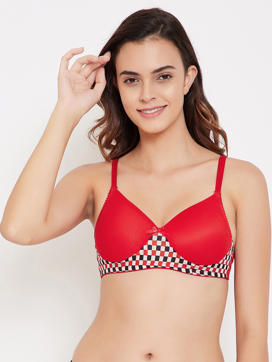 

Clovia Red & Black Printed Non-Wired Lightly Padded Push-Up Bra BR2222P0432B