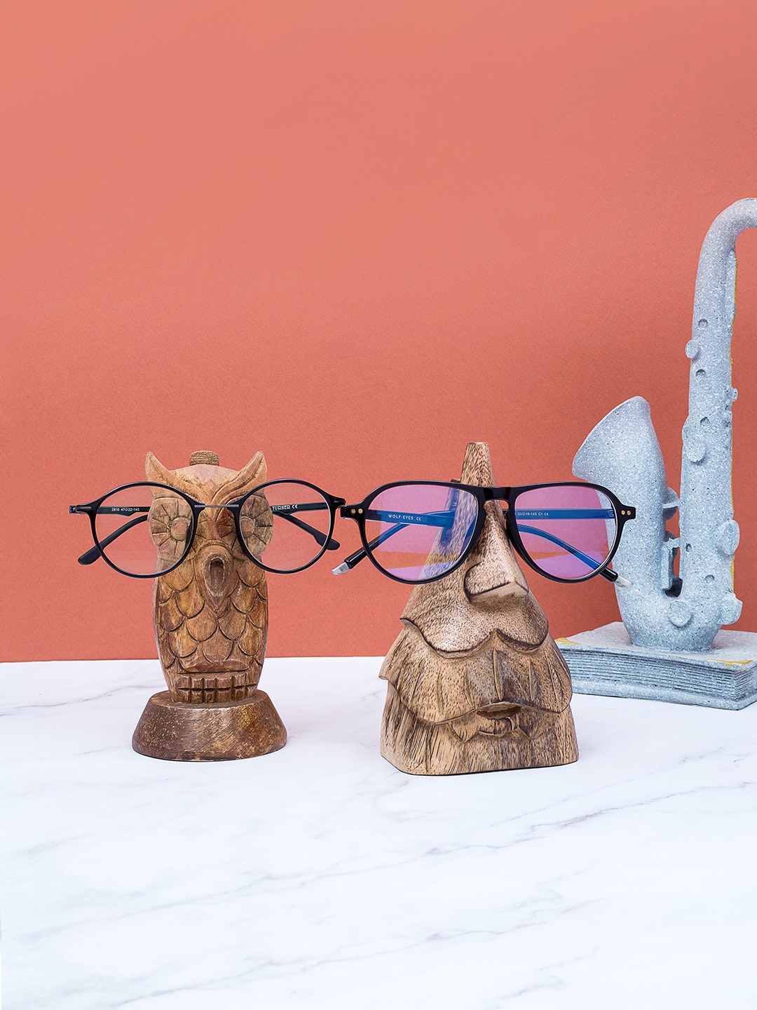 

Golden Peacock Set Of 2 Brown Handcrafted Wooden Spectacle Holders