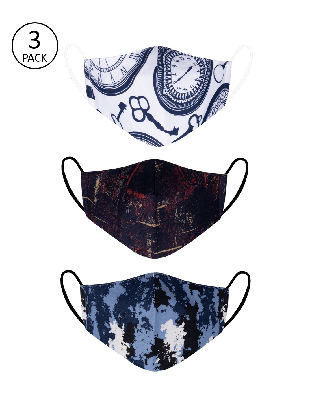 

VEA Unisex Pack Of 3 Printed Cotton 3-Ply Reusable Outdoor Cloth Masks, White