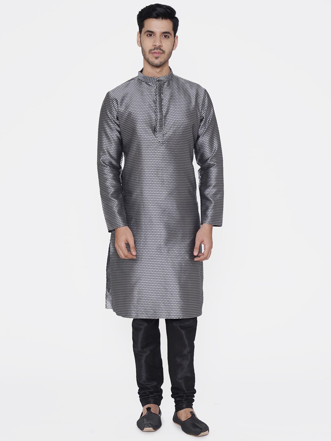 

TABARD Men Silver-Toned Woven Design Jacquard Straight Kurta